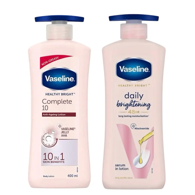 Vaseline Healthy Bright Anti-Aging Body Lotion, Hydrating Moisturizer with 10-in-1 Benefits for Skin Repair and Moisture, 400 ml (Pack of 2), Cosmetic, Non Toxic, Adults