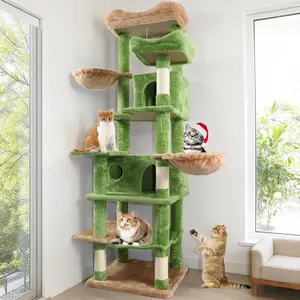 68 Inches Multi-Level Large Cat Tree Tower with Cat House for Indoor Cats/Cozy Perches/Cat Condo/Sisal Scratching Posts/Hammock/Cat Activity Center Play House/Wide Base