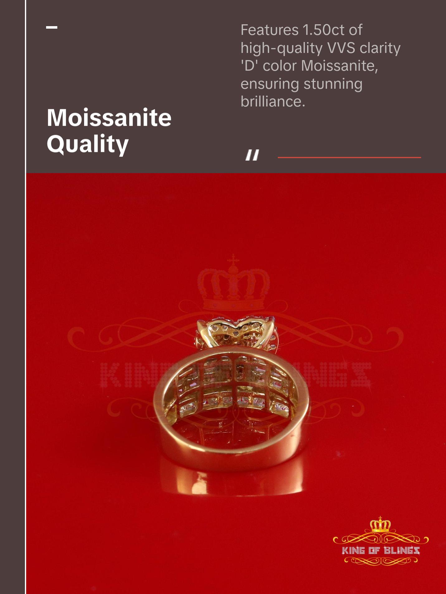 King of Bling's Womens 1.50ct 925 Silver VVS D Pink Moissanite Yellow Cinderella HEART Ring SZ 8