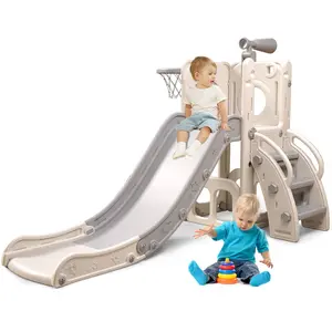 6 in 1 Toddler Playset with Slide,Toddler Slide,Slide for Kids with Basketball Hoop,Ball,Ring Toss,Kids Slide Toddler Playground Toddler Slide Indoor Outdoor