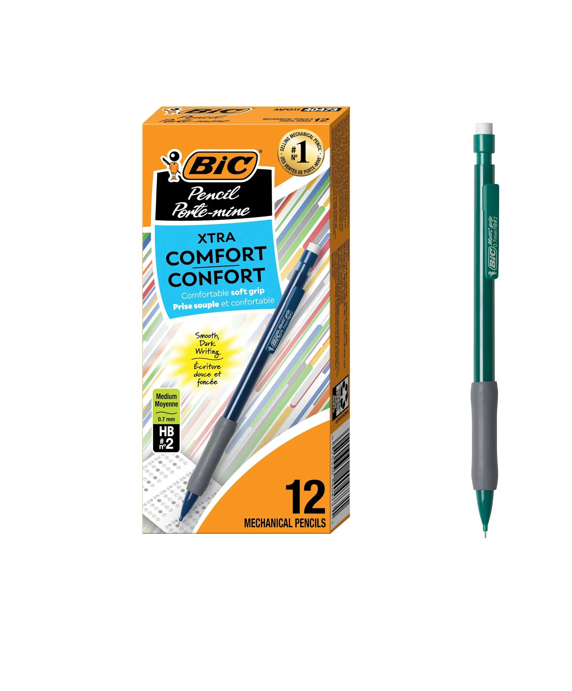 Xtra Comfort Mechanical Pencils with Erasers, Medium Point (0.7mm), 12-Count Pack, Bulk Mechanical Pencils for School or Office Supplies
