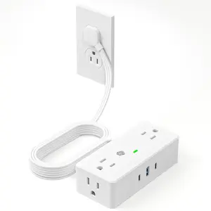 Surge Protector Power Strip, 10 ft Flat Extension Cord with 4 Outlets 3 USB Ports (2 USB C), Flat Plug Power Strip with 900 Joules Protection, Suitable for  Office Dorm Room, White