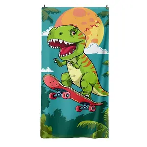Cute Cartoon Dinosaur Beach Towel, Super Large Size Lightweight Quick Dry Highly Absorbent, Vibrant Colors Surf Dinosaur Tropical Design