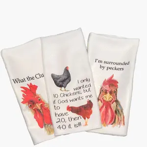Funny Chicken Towel Set of Three or Chicken Lover Gift Kitchen Towel Chicken Decor Popular Chicken Gift