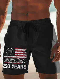 Men's 4th of July U.S. 250th Anniversary US Flag 1776 Swim Trunks Swim Shorts Board Shorts Mid Waist Patriotic Holiday Side Pockets