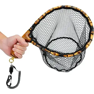 Fishing Net with Release, Lightweight Trout Fishing Net with Wooden Handle Frame, Mesh Landing Nets for Minnow, Catch and Release