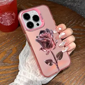 Trendy Pink Crystal Rose Pattern Acrylic TPU mobile phone case applicable for iPhone 16ProMax 15 14 13 12 11 Plus cases durable shockproof protection urban sophisticated phone case cute nic natalie reynolds mosnovo  protective case