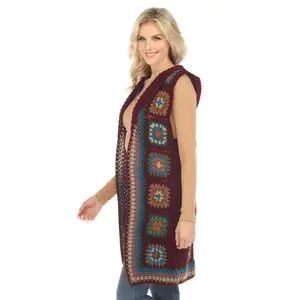 Long Hoodie Granny Square Vest