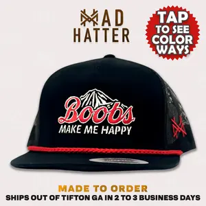 Boobs Make Me Happy MadHatter's Embroidered Snapback Adjustable (Up To A Size 8 Head) Premium Trucker Unisex Hat Boobs Make Me Happy MadHatter's Embroidered Snapback Adjustable (Up To A Size 8 Head) Premium Trucker Unisex Hat