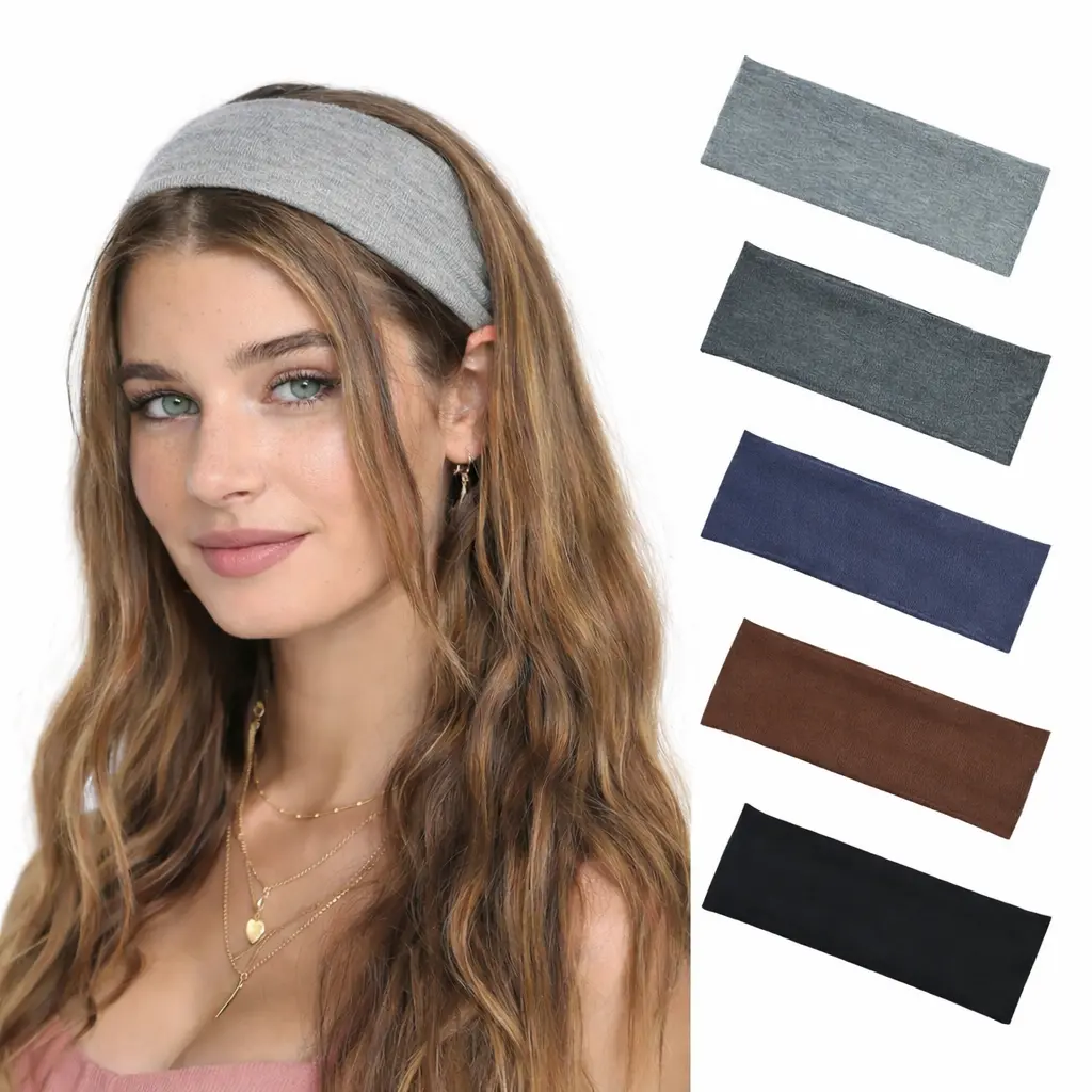 5PCS Women’s Wide Ribbed Headbands Set for Makeup, Skincare, Sports & Daily Styling – Soft Stretch Hair Bands for Washing Face, Gym, Yoga & Hair Styling Accessories