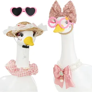 Porch Goose Statue 8pc Accessory Combination Set, Pink Goose Accessories Kit with Glasses Bow Hat Necklace Stickers for 23 Inch Goose, Cute Girl Style Yard Decor (Pink Girl 8PC)