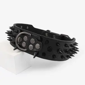 Anti bite rivet,Black Dog Collar Adjustable Leather Pet Collar for Medium & Large Dogs Cool Design with Metal D-Ring Fashionable Accessory dogaccessories