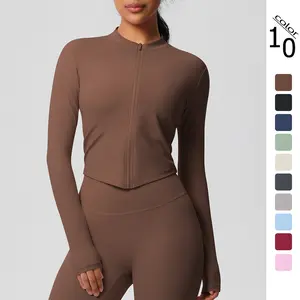 (New) In-stock quick-dry naked-feel brushed fitness zip-up jacket running sports tight-fitting long-sleeve yoga top for women