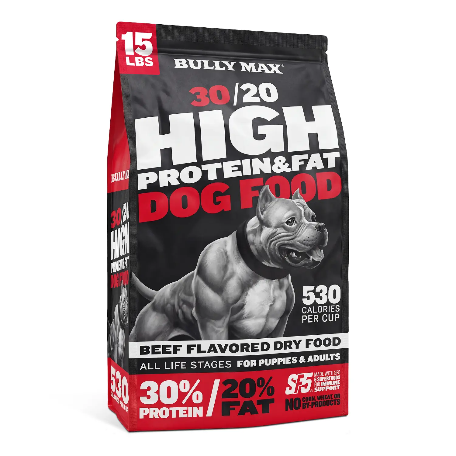 Bully Max 30/20 High Protein Beef Dog Food 15 lbs - High Performance Filler-free Formula - Supports Muscle Gain & Health - 530 Calories per cup - No corn, wheat, or by-products
