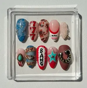 Western Cowgirl Press On Nails  Retro Rodeo Nail Set  Cow Print Lucky Horseshoe Nails  Handmade Country Glam Nails