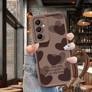 Phone Case: New Fashion Brown Heart Light and Shadow Phone Case, Suitable for Samsung Galaxy A35 A25 A26 A17 A55 A06 A56 A16 A36 A15 4G 5G A07, for Samsung A05S A12 A34 A14 A13 A05 A53 A54 A52s A33 A52, Light Luxury Texture, High-Value Aesthetic