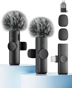 2-Pack Compact Wireless Lavalier Lapel Microphones with Noise Reduction, USB Type-C Connector, Intelligent Modes, Rechargeable Receiver, Charging Function - Plug-and-Play Mini Audio Mics for Android Smartphones, Video Recording