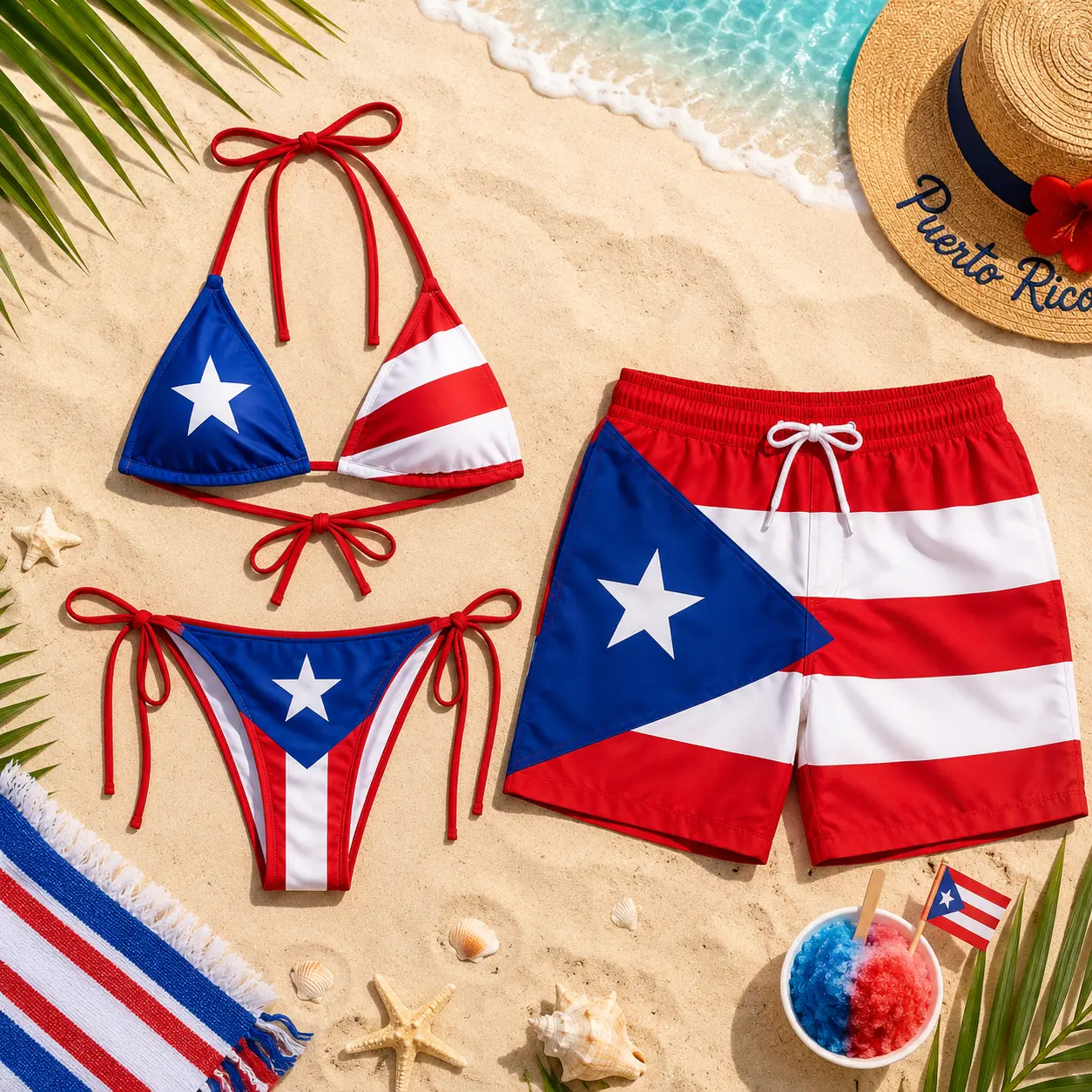 Puerto Rico Matching Swimsuit Set, Puerto Rican Flag Bikini and Swim Trunks, Boricua Couples Beachwear, Island Pride Vacation Gift