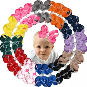 Set of 12 girls' hair accessories in 3 styles, featuring ribbed ribbon bows with alligator clips, suitable for baby girls, girls for school, home, shopping, and as birthday gifts. headband