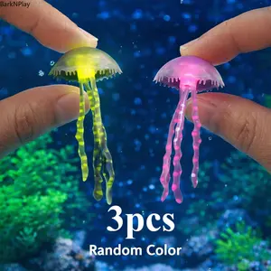 3-Pack Luminous Artificial Jellyfish for Aquarium - Glow in the Dark Fluorescent Silicone Fish Tank Decoration, Realistic Floating Aquatic Ornaments with Suction Cup, Fish-Friendly Underwater Landscaping Accents