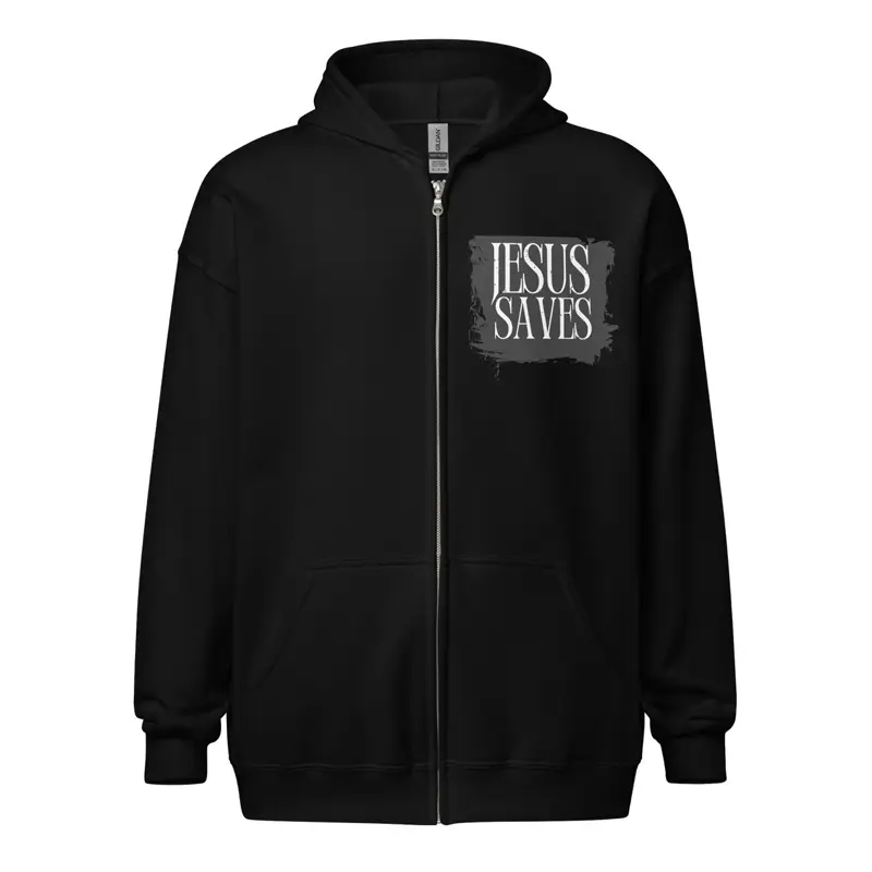 Jesus Saves Zip Up Color Black LIFTWJESUS Hoodie with Front Pocket and Full Zip Closure
