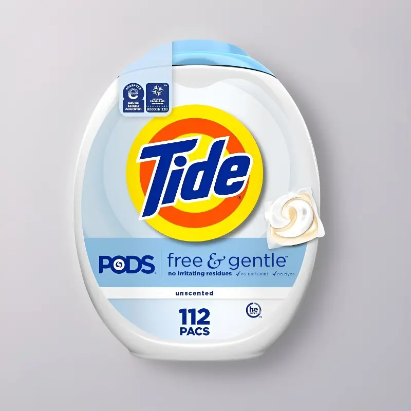 Tide PODS Free & Gentle Fragrance-Free Concentrated Laundry Pacs - Sensitive Care Drop-In Packs, 112 Count, NEA & NPF Certified Seals, with Clean & Color Protectors Household Detergent