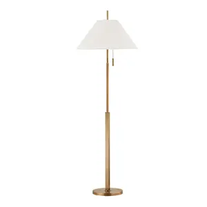 Clic Floor Lamp With Patina Brass Finish And Off-White Linen Shade