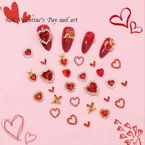 20 Piece Alloy Valentine's Day Rhinestone Nail Set, Love Heart Large Water Drill Ocean Heart Nail Decorations, Manicure Accessories