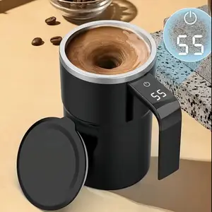 Electric Self-stirring Coffee Mug Magnetic Stirring Cup Rechargeable Automatic Mixing Cup with LCD Thermometer for Milk Cocoa at Office Kitchen Travel Durable Stainless Steel