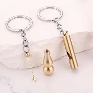 Copper Brass Gourd-Shaped Ear Spoon Whistle Keychain Pendant, Unique Backpack & Purse Accessory, Creative Decoration, Birthday Party Favor