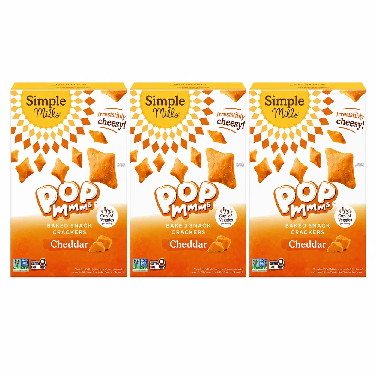 Simple Mills Pop Mmms Non-Fried Cheddar Baked Snack Crackers, 4oz (Pack of 3)