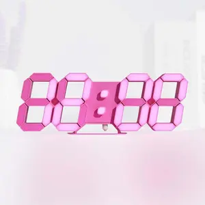 Pink LED Clock 3D Wall Clock 9.7" Table Clock for Living Room Modern Digital Clock for Bedroom Aesthetic Bedside Desk Clock with Remote/Dimming/12/24H/Temp/Alarm Clock/Date