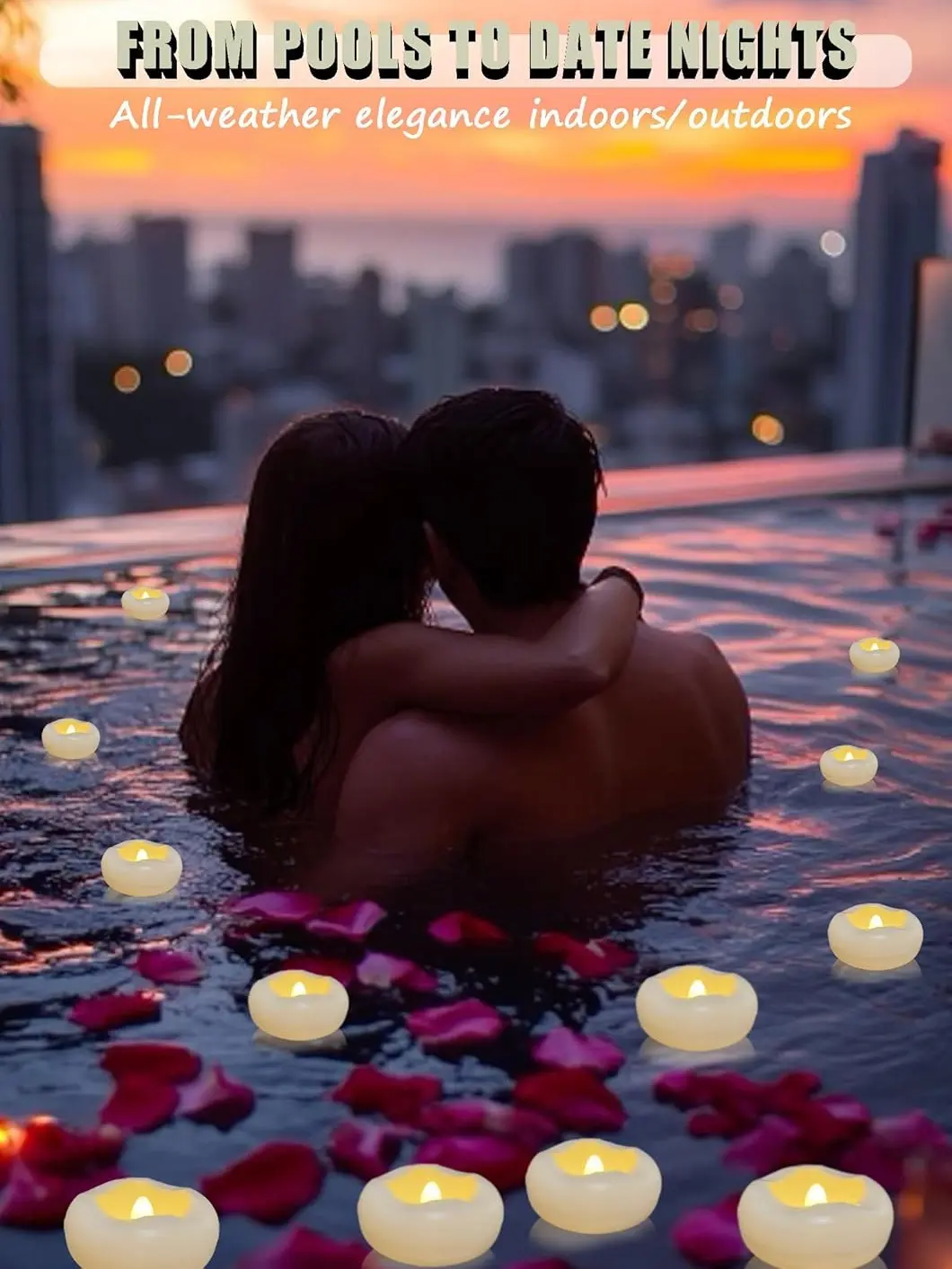 2.5-inch bulk white unscented water-triggered auto-on floating LED tealights, waterproof battery flameless candles over 200hrs lifespan, decorations for pool parties, wedding centerpieces, cylinder vases and indoor table home decor