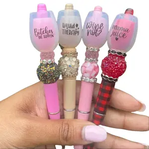 Custom Beaded Wine Glass Pens with Fun Sayings - Unique Stylish Writing Stationery for Wine Lovers - Liquid Chalk Marker Options Available