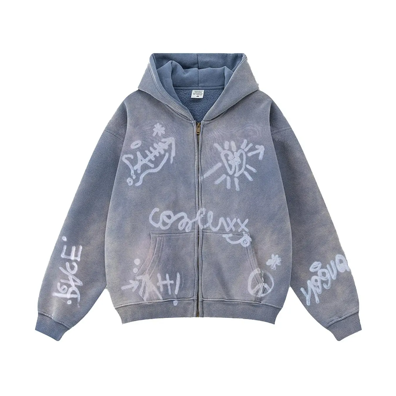 Inflation Men's Casual Long Sleeve 360g Fleece-Lined Washed Graphic Hoodie - Oversized Zip-Up Streetwear Clothing, 2026 Autumn Winter New Jacket Sweatshirt Top  Zip Up Hoodies, Graphic Hoodies