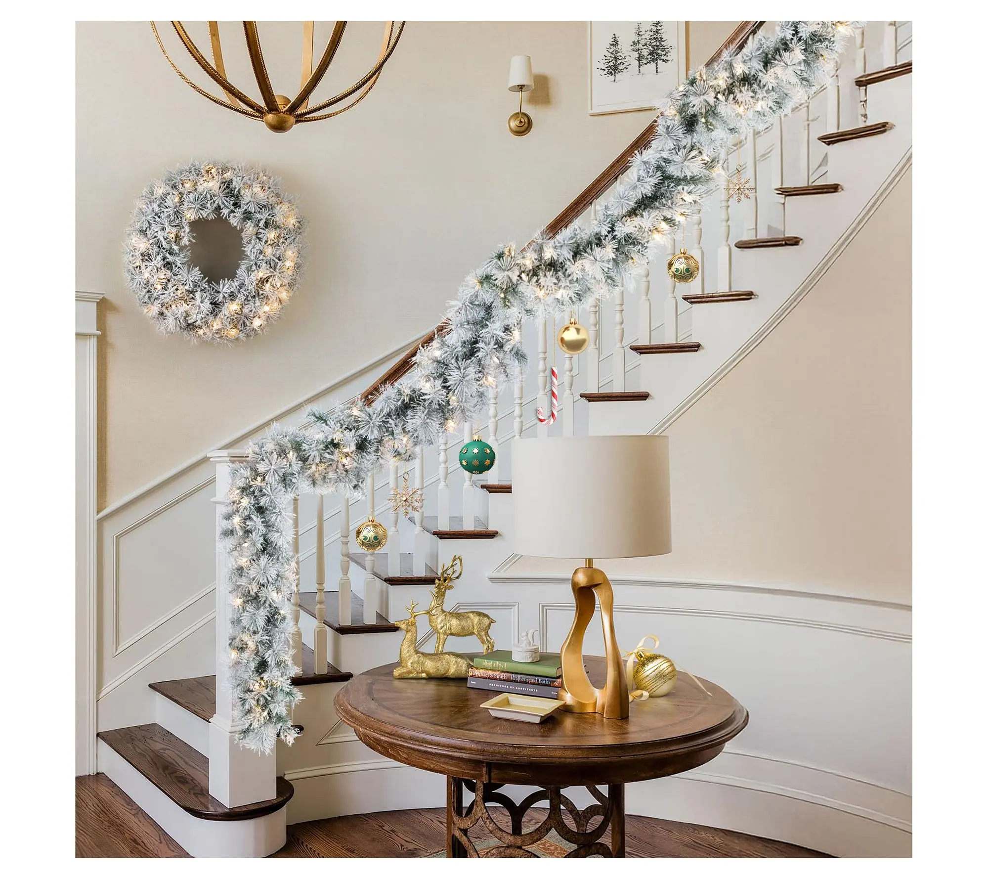 Glitzhome 9' Pre-Lit Snow Flocked Green Pine Christmas Garland Glitzhome 9' Pre-Lit Snow Flocked Green Pine Christmas Garland