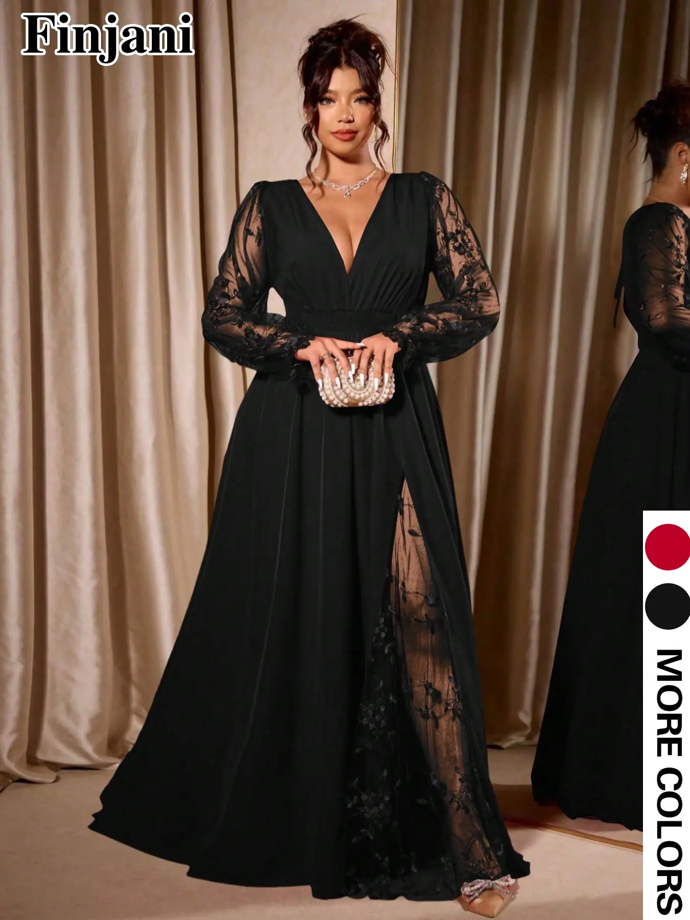 Elegant Chic Plus Size V-Neck Long Dress, Lace Long Sleeves, Split Hem,  Casual Party Wear, Womenswear, Spring & Fall Fashion - TikTok Shop