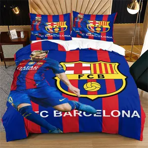 Barcelona Football Club printed pattern soft and durable bedding duvet set, Bed Sets, including 1 duvet cover and 1 or 2 pillowcases, without a core or pillow, suitable for children or adults as gifts, modern style fashionable bedroom bed decoration