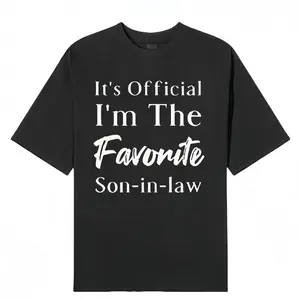 Men's "Favorite Son-in-Law" Letter Pattern Round Neck Short-Sleeved T-Shirt Classic Cotton Dark Blue Breathable Stylish Casual Top