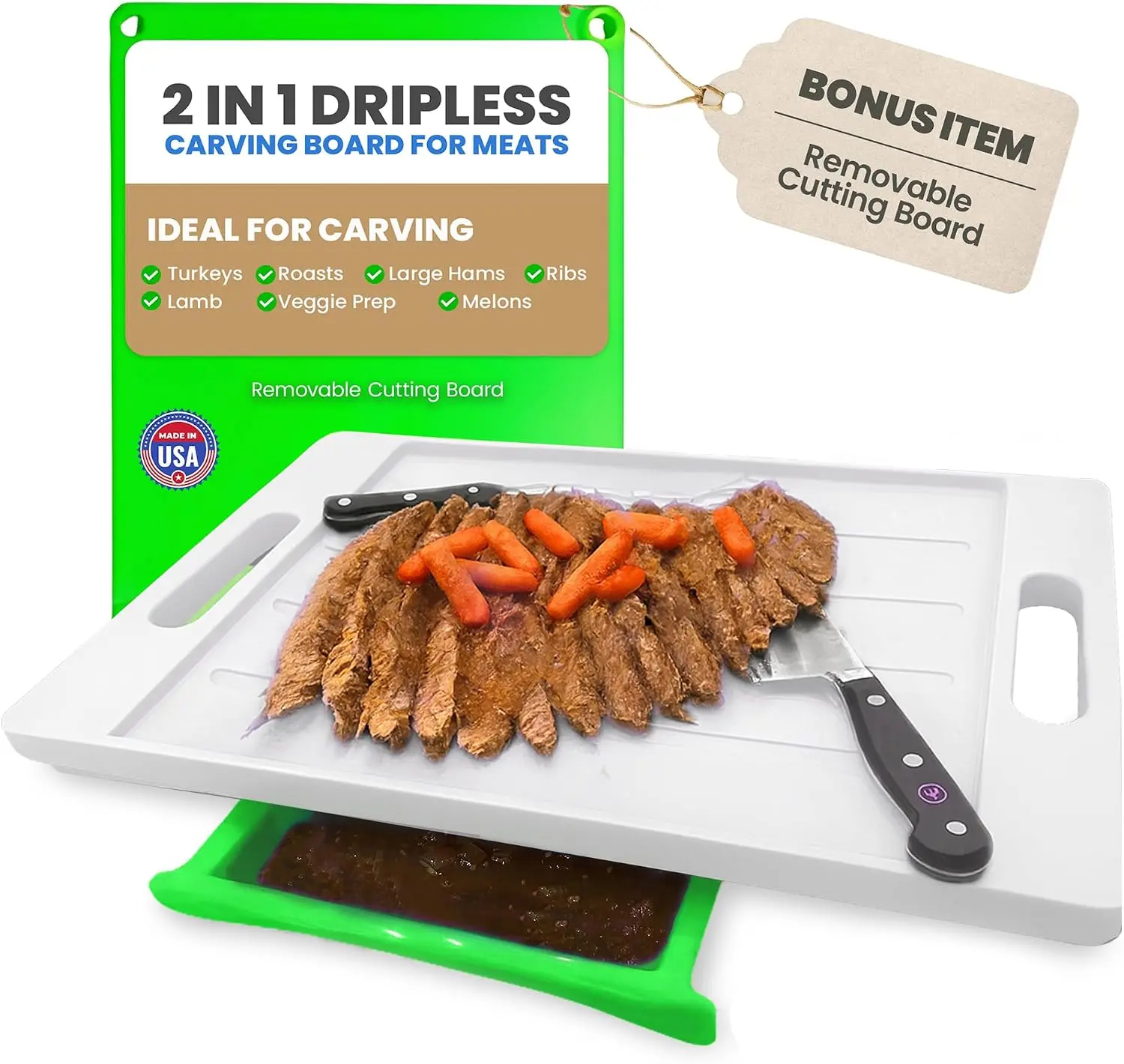 Large Cutting Board - XL Meal Prep System with Juice Groove, Spikes, Drip Tray & Removable BPA Free Cutting Board - Patented Multi-Feature Design Carving Board - BBQ Essential & Kitchen Gifts