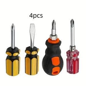 4-Piece Ultra-Short Flat-Head Mini DIY Screwdrivers, High Magnetic Precision Hand Tools with Dual-Purpose Slotted Spline Ends, Heavy-Duty High-Quality Hardware, Diy Screwdriver, High Magnetic Screwdriver
