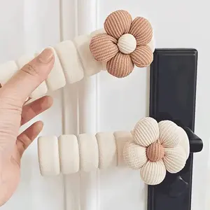 2pcs Soft Warm Floral Door Handle Protectors - Fabric Anti-Scratch Bumpers with Decorative Flower Design, Fit for Home Door Handles, Anti-Static Collision Protection