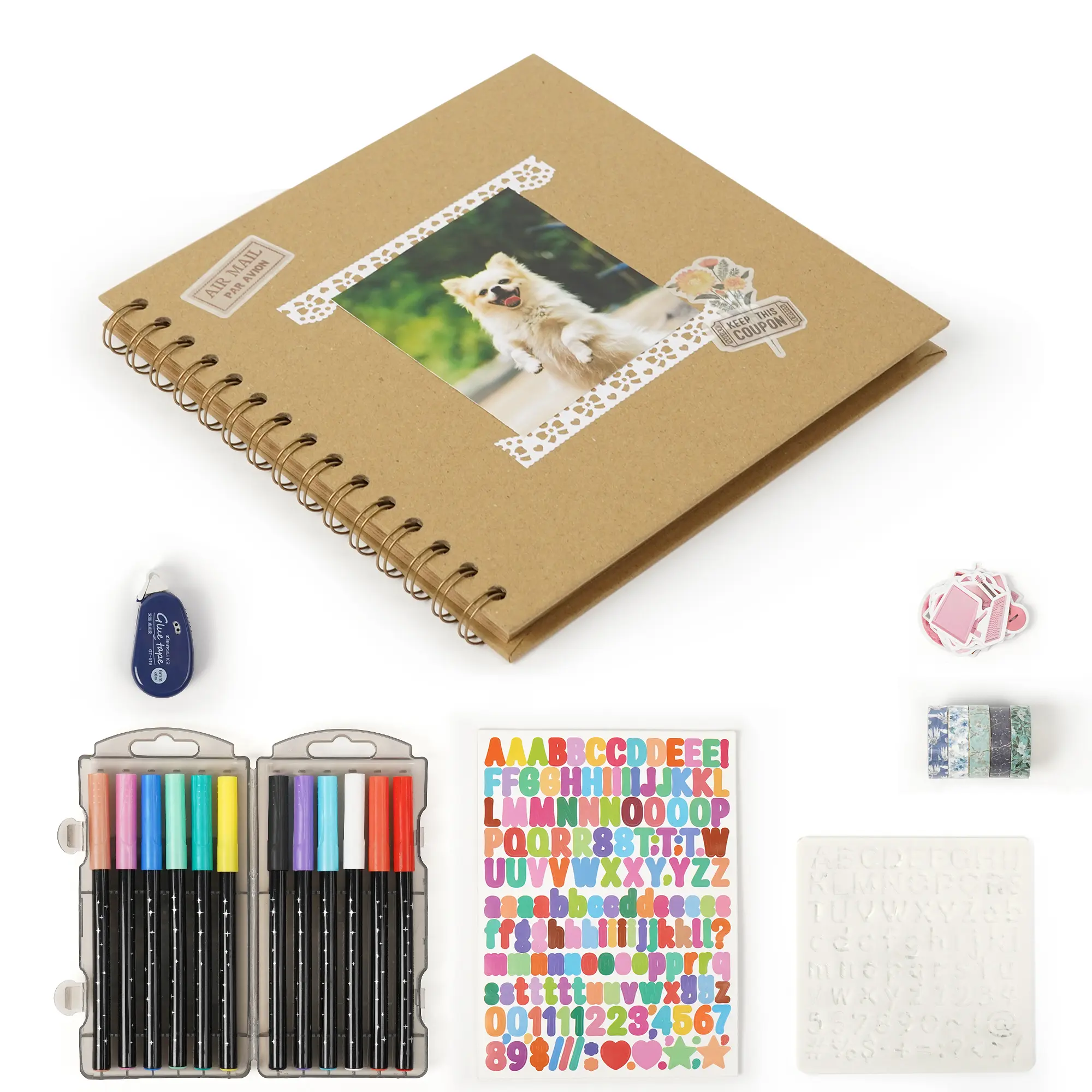 Vienrose 8x8 Kraft Paper Scrapbook Album, 20 Sheets/40 Pages, Hardcover Spiral DIY Memory Book for 4x6 & 5x7 Photos, Wedding Guest Book, Travel, Family, Anniversary & Graduation, Khaki
