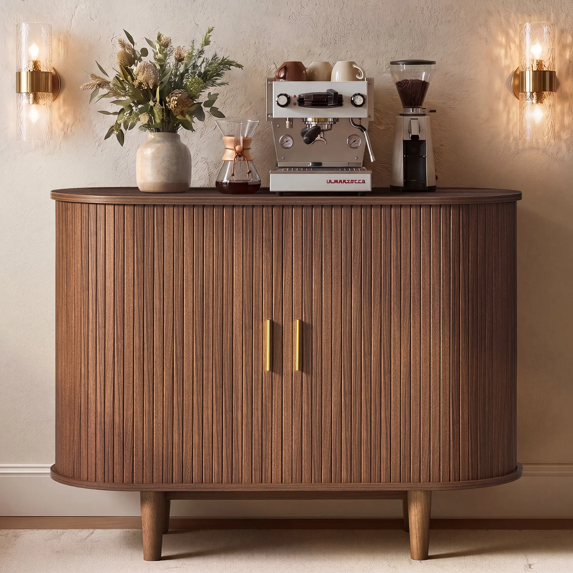 VASAGLE Storage Cabinet, Sideboard with Sliding Doors, Adjustable Shelves | Mid-Century Modern Buffet Cabinet,  for Living Room