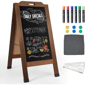 Sandwich A-Frame Chalkboard Sign - 40 x 20 Inches, Brown Large Wooden Chalk Board for Sidewalk, Stand up Double-Sided Outdoor Easel Display for Restaurant Cafe Shop Wedding Party or Business