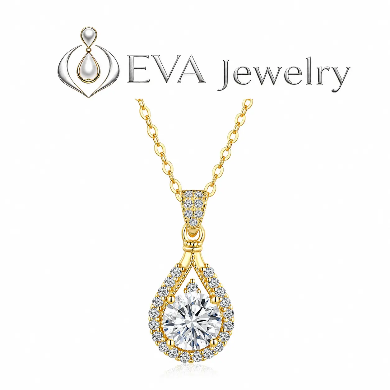 [EVA Jewelry] Pear Shape Necklace 925 Sterling Silver Synthetic Moissanite Ring