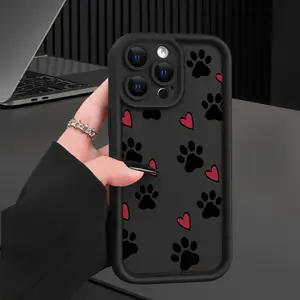 Pet Footprints Pattern Case for iPhone 16 15 14 Pro Max 13 12 11 XR XS Plus Shockproof Drop Protection Rugged Durable Silicone Cover Gifts for women men girls boys