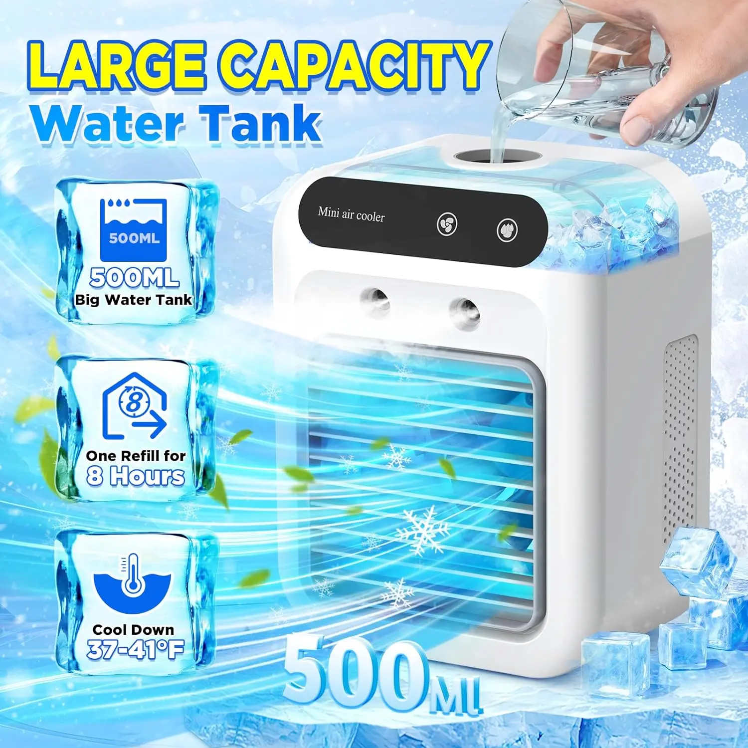 【BackToSchool】 Multifunction Portable Fan - 3-in-1 Plastic USB Rechargeable Desk Evaporative Cooler with 2 Mist Speeds, 1800mAh Battery, 500ml Tank, for Bedroom & Camping (Not an AC Unit)