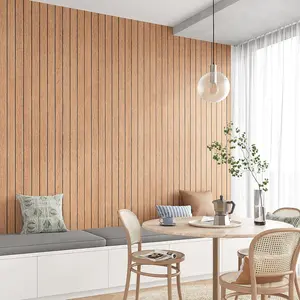 VEELIKE Luxury Cherry Wood Wall Panels Peel and Stick Slat Wall Panel for Bedroom Living Room 17''x118'' Self Adhesive Foam Vinyl Roll Wood Slat Wallpaper for Interior Wall Decor TV Background Ceiling