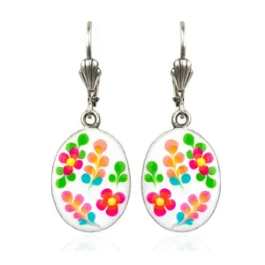 Anne Koplik  Oval Floral Dangle Earrings